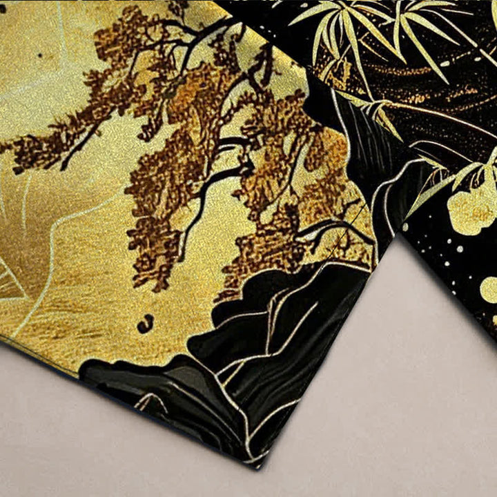Buddha Stones Pantalon fuselé pour homme en coton à motif bambou et lune dorée, avec poches - image 3