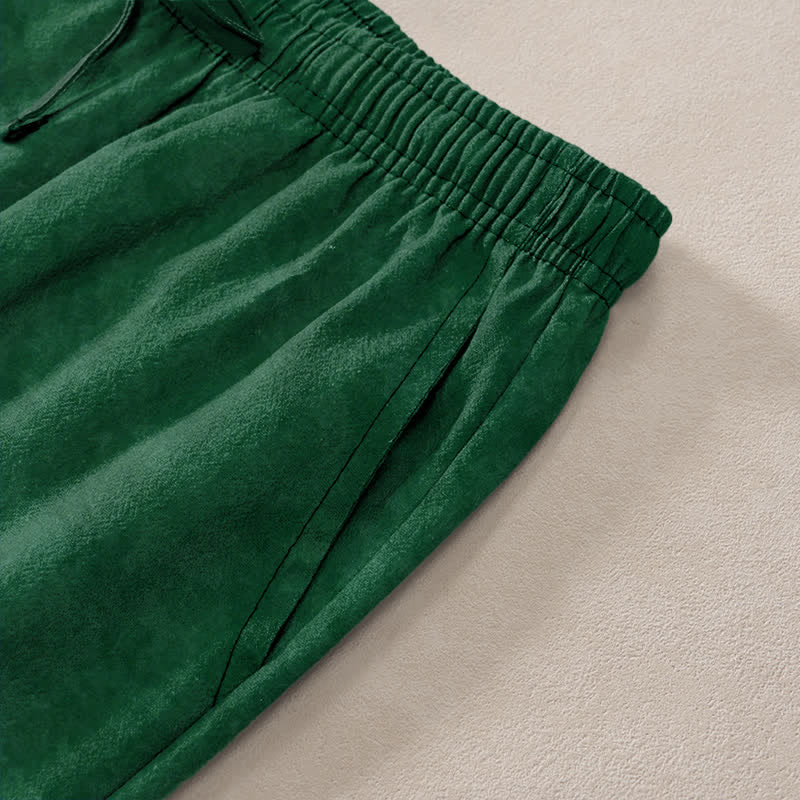 Buddha Stones Pantalon fuselé pour homme avec poches, imprimé bambou et soleil, en coton encre - image 2