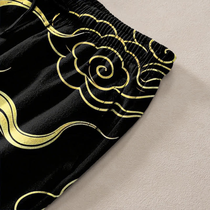 Buddha Stones Pantalon fuselé pour homme en coton à motif de nuages ​​porte-bonheur et dragon doré, avec poches - image 2