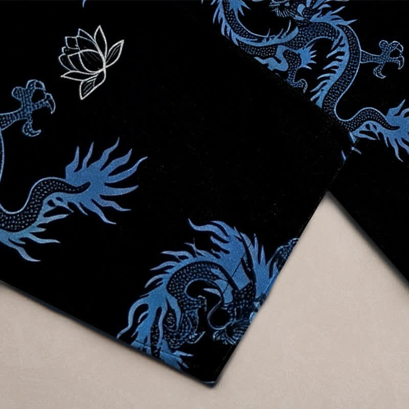 Buddha Stones Pantalon fuselé pour homme en coton à motif dragon et lotus, avec poches - image 3