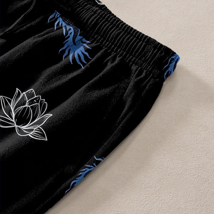 Buddha Stones Pantalon fuselé pour homme en coton à motif dragon et lotus, avec poches - image 2