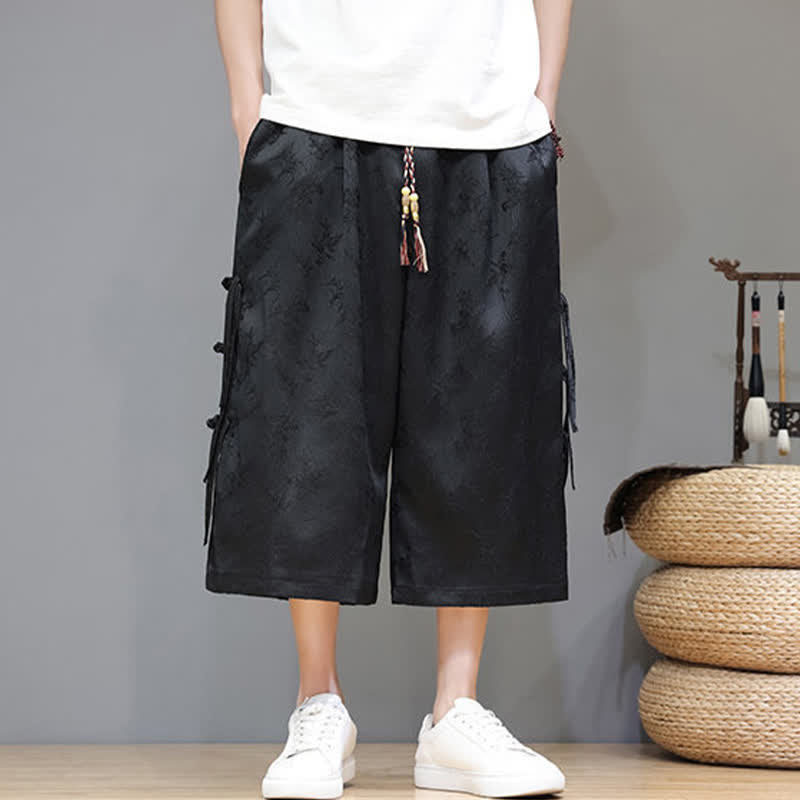Buddha Stones Pantalon d'été Tang Style pour homme, coupe droite, fermeture à brandebourgs latéraux et poches - image 2