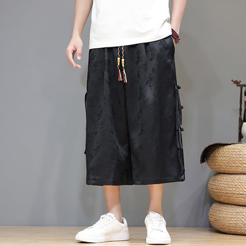 Buddha Stones Pantalon d'été Tang Style pour homme, coupe droite, fermeture à brandebourgs latéraux et poches - image 5