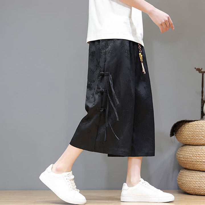 Buddha Stones Pantalon d'été Tang Style pour homme, coupe droite, fermeture à brandebourgs latéraux et poches - image 3