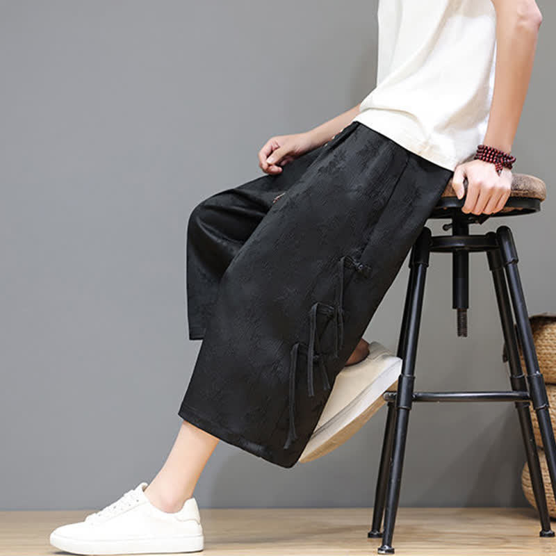 Buddha Stones Pantalon d'été Tang Style pour homme, coupe droite, fermeture à brandebourgs latéraux et poches - image 7
