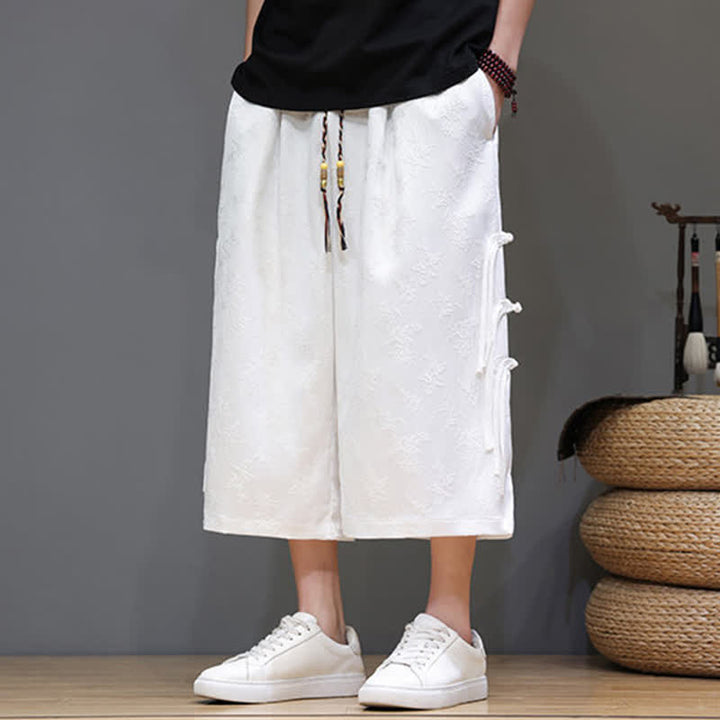 Buddha Stones Pantalon d'été Tang Style pour homme, coupe droite, fermeture à brandebourgs latéraux et poches - Blanc - US/UK/AU48，EU58(5XL) - image 8