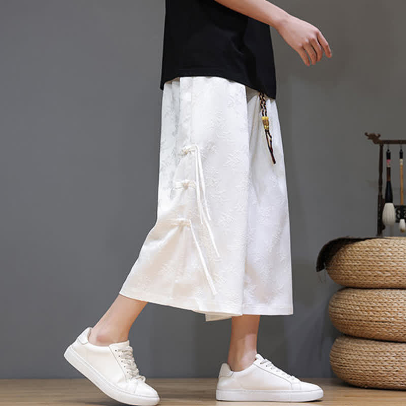 Buddha Stones Pantalon d'été Tang Style pour homme, coupe droite, fermeture à brandebourgs latéraux et poches - image 10