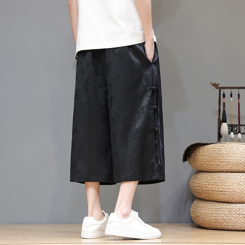 Buddha Stones Pantalon d'été Tang Style pour homme, coupe droite, fermeture à brandebourgs latéraux et poches - image 4