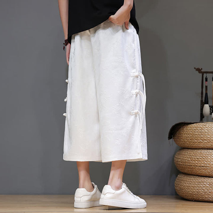 Buddha Stones Pantalon d'été Tang Style pour homme, coupe droite, fermeture à brandebourgs latéraux et poches - image 11