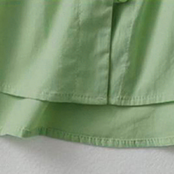 Buddha Stones Chemise d'été décontractée à manches courtes en coton uni à col volanté et boutons pour femme - image 17