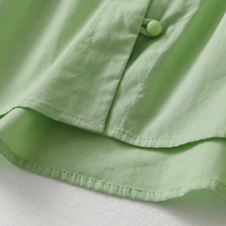 Buddha Stones Chemise d'été décontractée à manches courtes en coton uni à col volanté et boutons pour femme - image 16