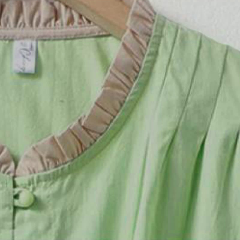 Buddha Stones Chemise d'été décontractée à manches courtes en coton uni à col volanté et boutons pour femme - image 15