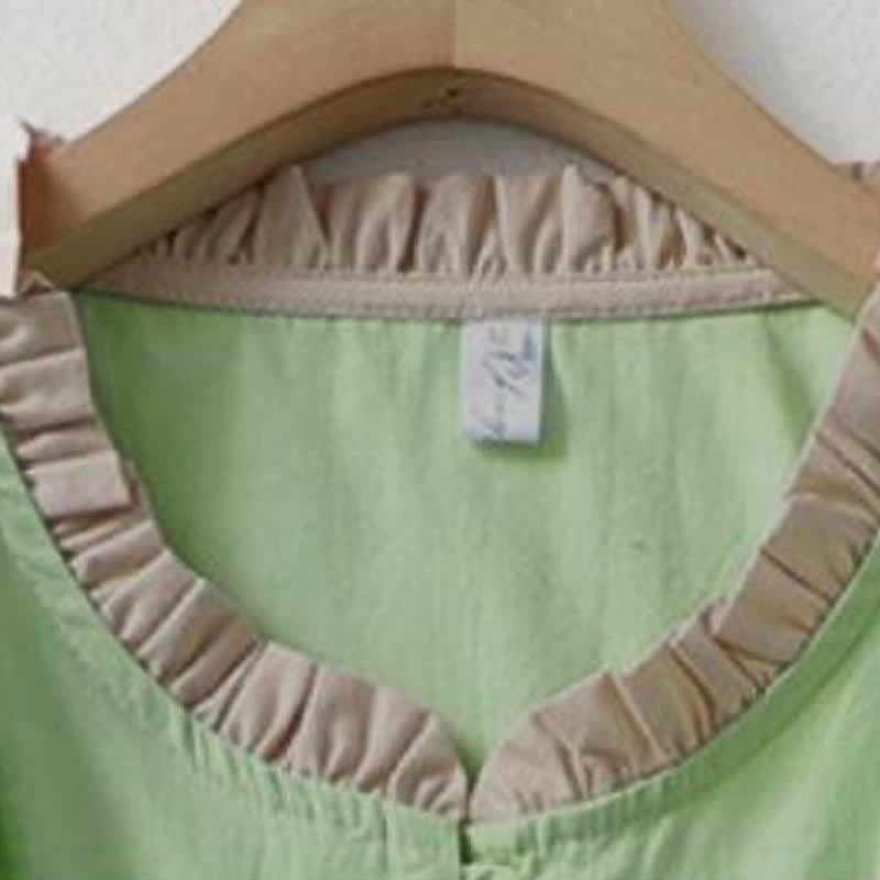 Buddha Stones Chemise d'été décontractée à manches courtes en coton uni à col volanté et boutons pour femme - image 14