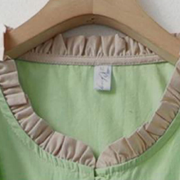 Buddha Stones Chemise d'été décontractée à manches courtes en coton uni à col volanté et boutons pour femme - image 14