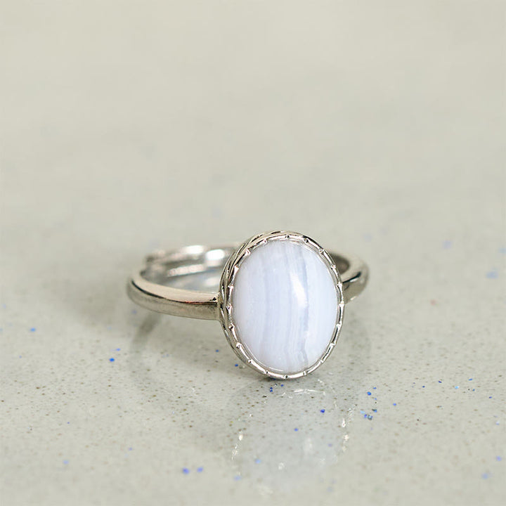 Buddha Stones Bague d'équilibre ronde en agate dentelle bleue naturelle - image 6