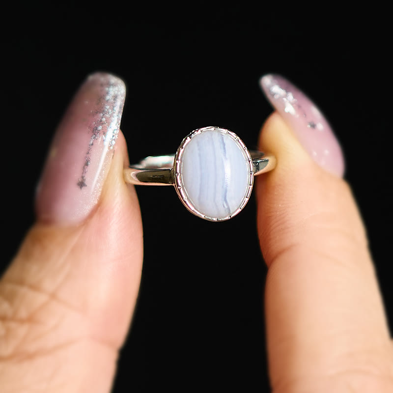 Buddha Stones Bague d'équilibre ronde en agate dentelle bleue naturelle - image 3
