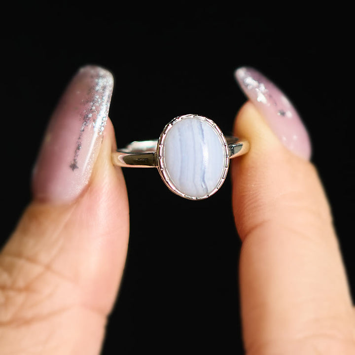 Buddha Stones Bague d'équilibre ronde en agate dentelle bleue naturelle - image 3