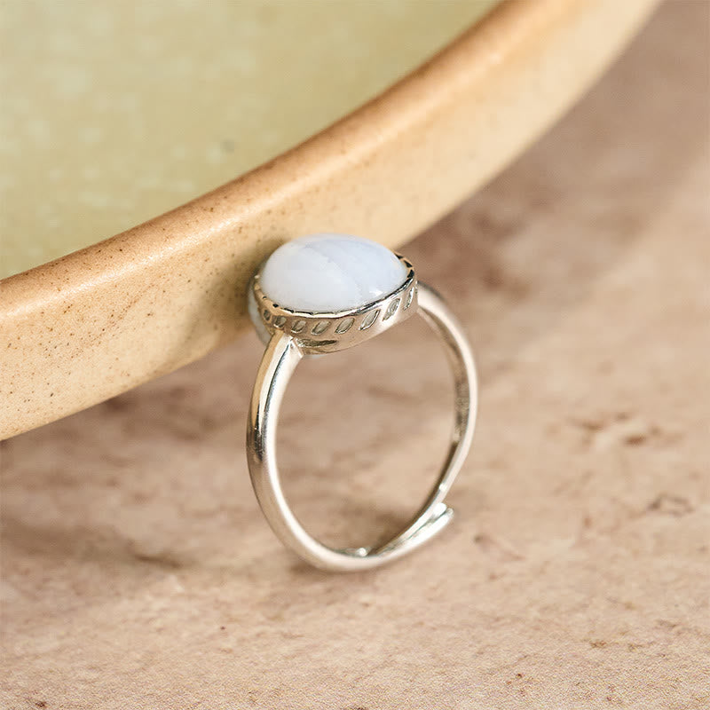 Buddha Stones Bague d'équilibre ronde en agate dentelle bleue naturelle - image 4