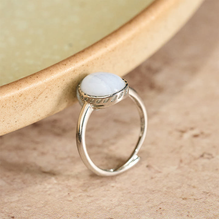 Buddha Stones Bague d'équilibre ronde en agate dentelle bleue naturelle - image 4