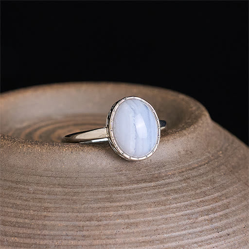 Buddha Stones Bague d'équilibre ronde en agate dentelle bleue naturelle - image 2