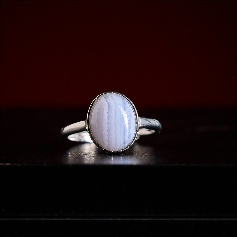 Buddha Stones Bague d'équilibre ronde en agate dentelle bleue naturelle - image 1