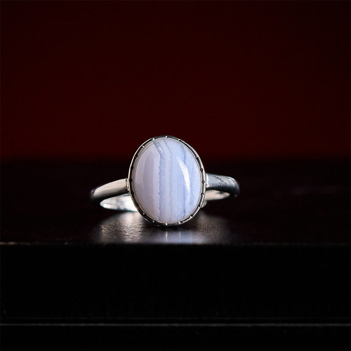 Buddha Stones Bague d'équilibre ronde en agate dentelle bleue naturelle - image 1