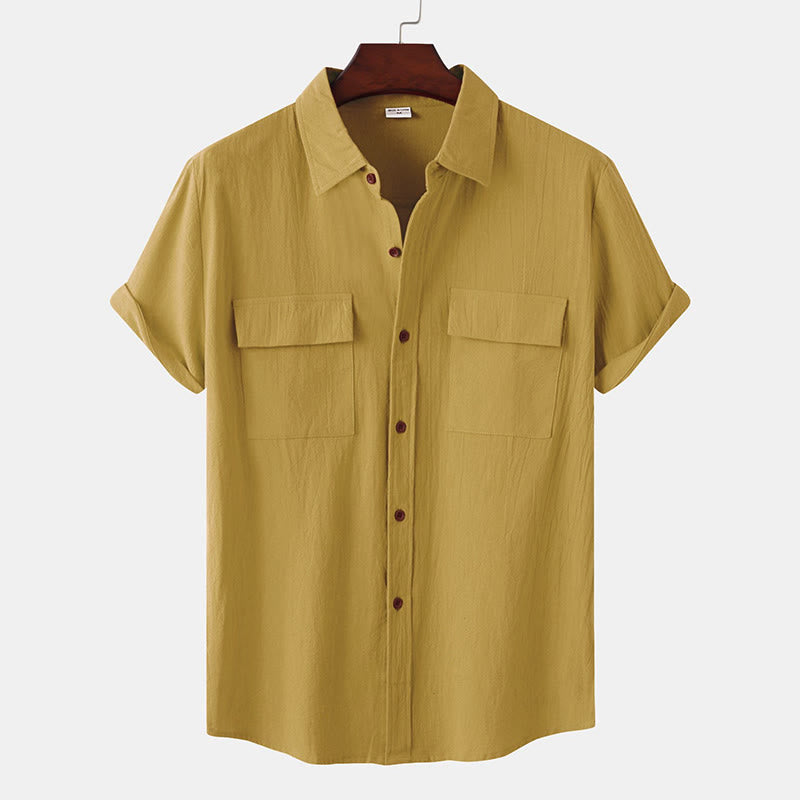 Buddha Stones Chemises d'été décontractées pour hommes, à manches courtes, boutonnées et avec poches décoratives - SaddleBrown - US/UK/AU46，EU56 (3XL) - image 0