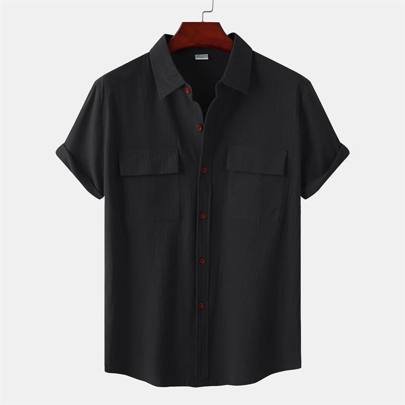 Buddha Stones Chemises d'été décontractées pour hommes, à manches courtes, boutonnées et avec poches décoratives - Noir - US/UK/AU46，EU56 (3XL) - image 8