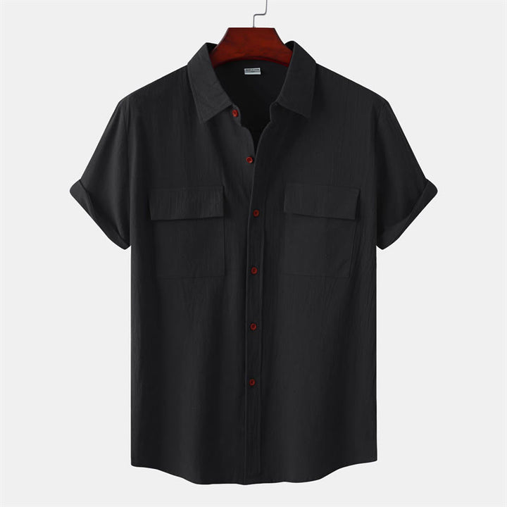 Buddha Stones Chemises d'été décontractées pour hommes, à manches courtes, boutonnées et avec poches décoratives - Noir - US/UK/AU46，EU56 (3XL) - image 8