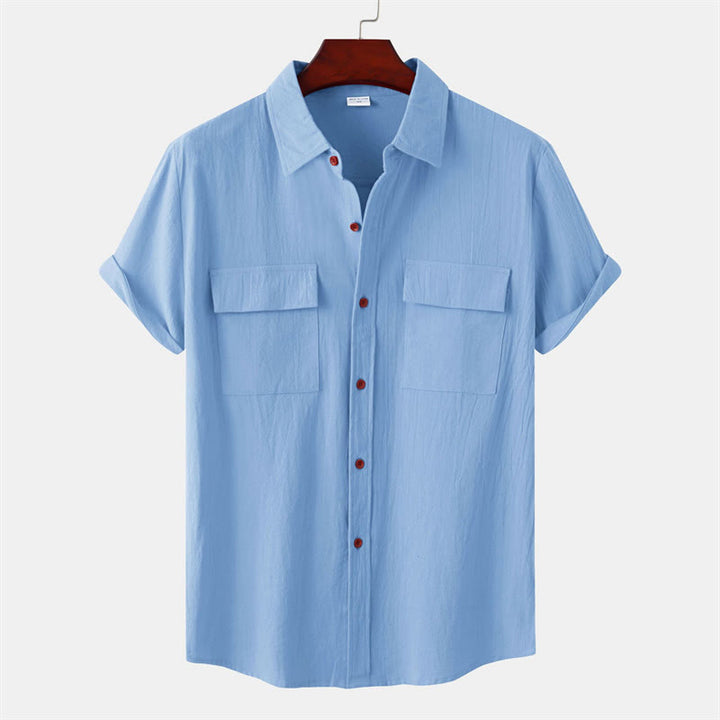 Buddha Stones Chemises d'été décontractées pour hommes, à manches courtes, boutonnées et avec poches décoratives - Bleu ciel clair - US/UK/AU46，EU56 (3XL) - image 15