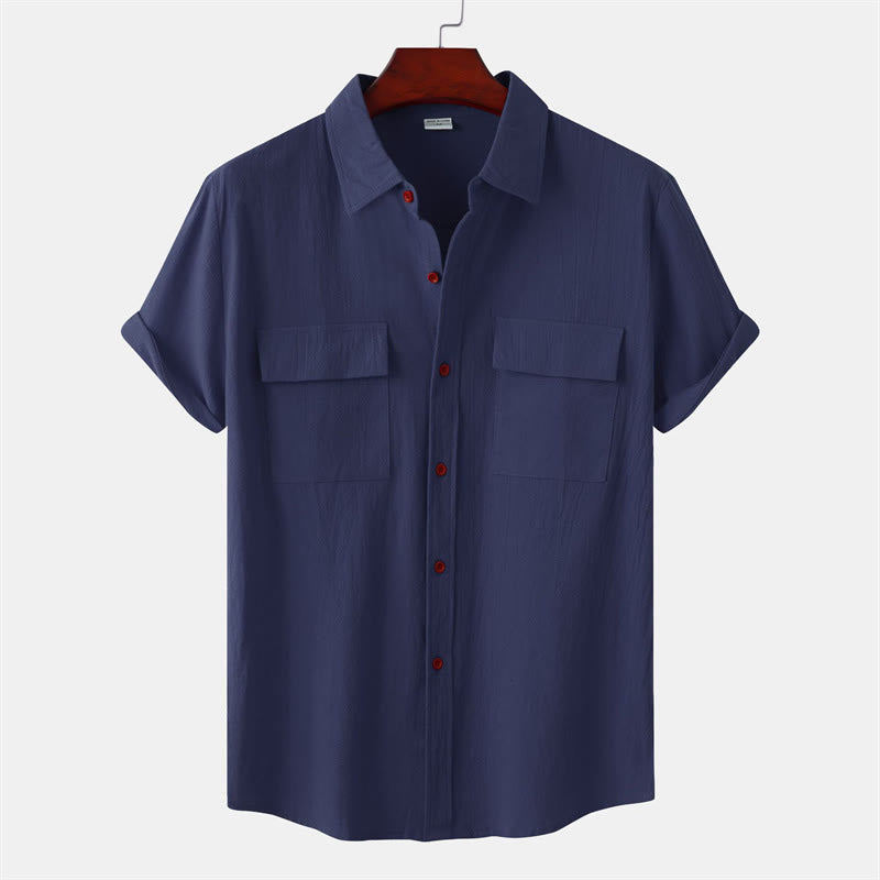 Buddha Stones Chemises d'été décontractées pour hommes, à manches courtes, boutonnées et avec poches décoratives - Bleu nuit - US/UK/AU46，EU56 (3XL) - image 22