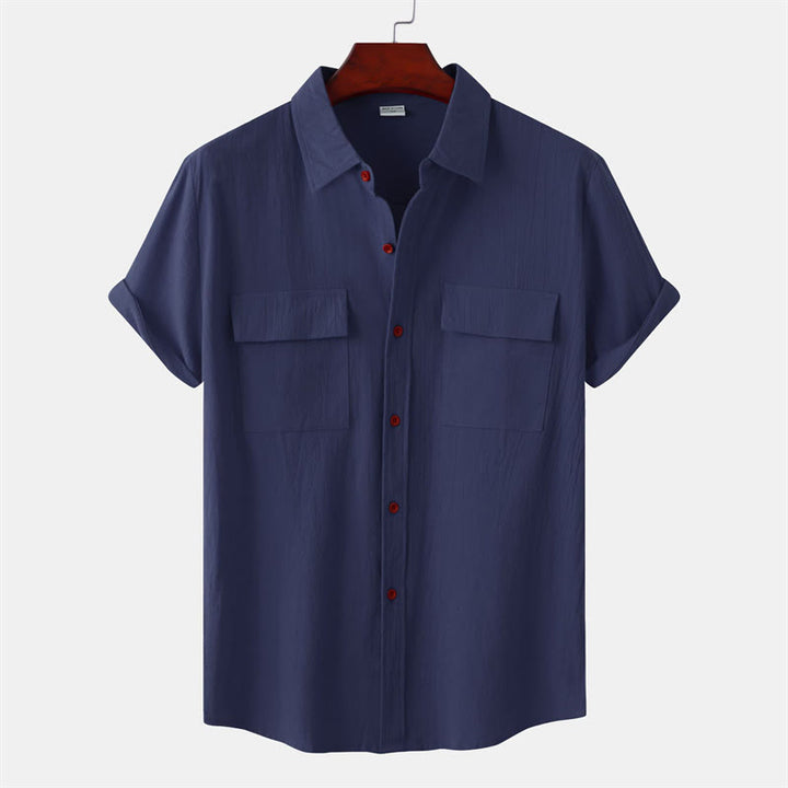 Buddha Stones Chemises d'été décontractées pour hommes, à manches courtes, boutonnées et avec poches décoratives - Bleu nuit - US/UK/AU46，EU56 (3XL) - image 22