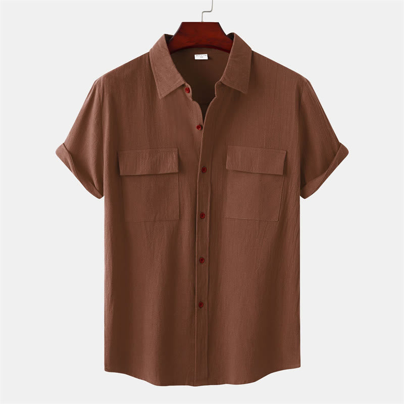 Buddha Stones Chemises d'été décontractées pour hommes, à manches courtes, boutonnées et avec poches décoratives - Terre de sienne - US/UK/AU46，EU56 (3XL) - image 29