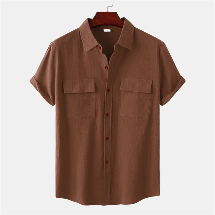 Buddha Stones Chemises d'été décontractées pour hommes, à manches courtes, boutonnées et avec poches décoratives - Terre de sienne - US/UK/AU46，EU56 (3XL) - image 29