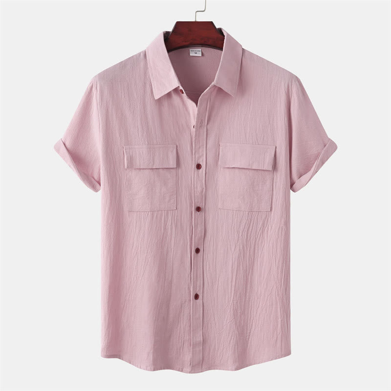Buddha Stones Chemises d'été décontractées pour hommes, à manches courtes, boutonnées et avec poches décoratives - Rose clair - US/UK/AU46，EU56 (3XL) - image 43