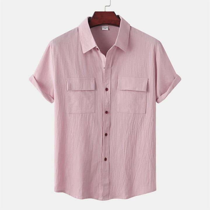 Buddha Stones Chemises d'été décontractées pour hommes, à manches courtes, boutonnées et avec poches décoratives - Rose clair - US/UK/AU46，EU56 (3XL) - image 43