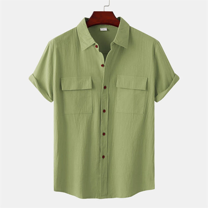 Buddha Stones Chemises d'été décontractées pour hommes, à manches courtes, boutonnées et avec poches décoratives - Vert olive - US/UK/AU46，EU56 (3XL) - image 64