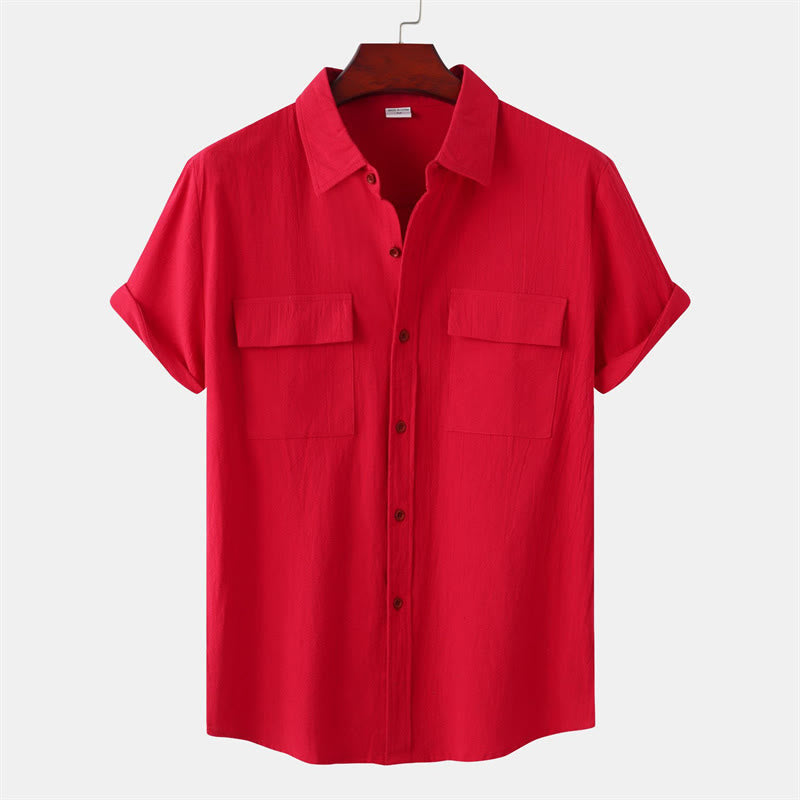 Buddha Stones Chemises d'été décontractées pour hommes, à manches courtes, boutonnées et avec poches décoratives - Cramoisi - US/UK/AU46，EU56 (3XL) - image 71