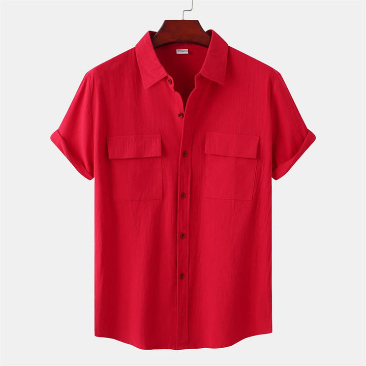 Buddha Stones Chemises d'été décontractées pour hommes, à manches courtes, boutonnées et avec poches décoratives - Cramoisi - US/UK/AU46，EU56 (3XL) - image 71