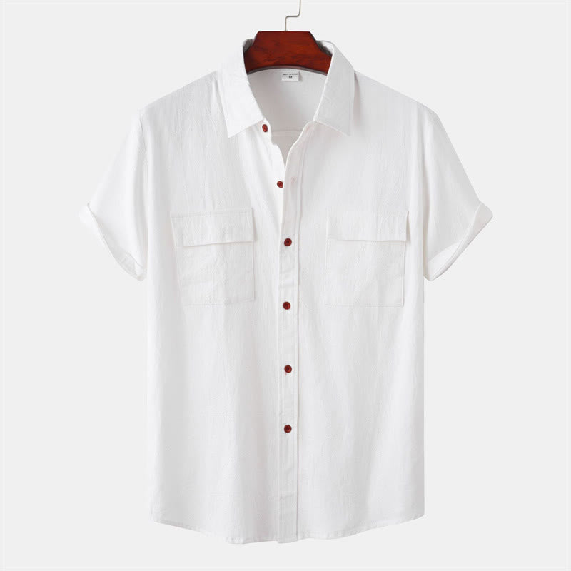 Buddha Stones Chemises d'été décontractées pour hommes, à manches courtes, boutonnées et avec poches décoratives - Blanc - US/UK/AU46，EU56 (3XL) - image 78