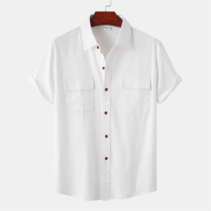 Buddha Stones Chemises d'été décontractées pour hommes, à manches courtes, boutonnées et avec poches décoratives - Blanc - US/UK/AU46，EU56 (3XL) - image 78