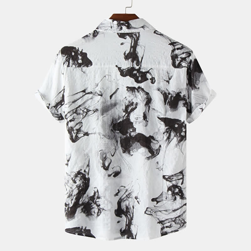 Buddha Stones Chemises à manches courtes pour hommes, imprimées à l'encre, style décontracté d'été, boutonnées - image 1