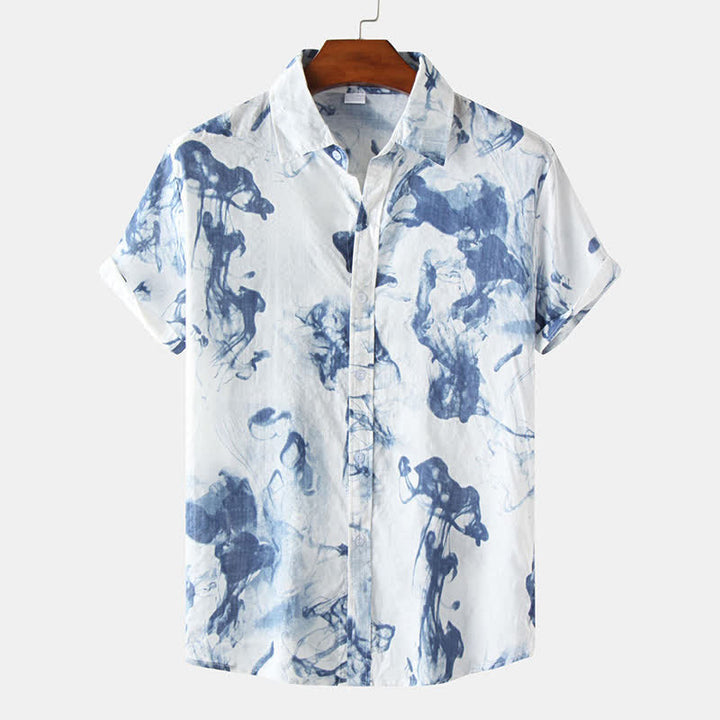 Buddha Stones Chemises à manches courtes pour hommes, imprimées à l'encre, style décontracté d'été, boutonnées - SteelBlue - US/UK/AU46，EU56 (3XL) - image 8