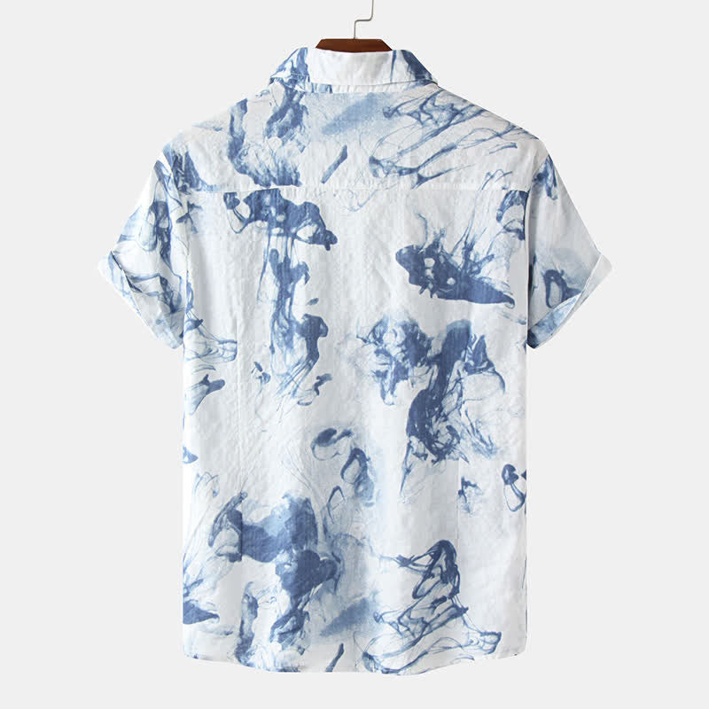 Buddha Stones Chemises à manches courtes pour hommes, imprimées à l'encre, style décontracté d'été, boutonnées - image 9