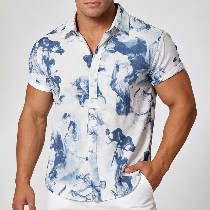Buddha Stones Chemises à manches courtes pour hommes, imprimées à l'encre, style décontracté d'été, boutonnées - image 10