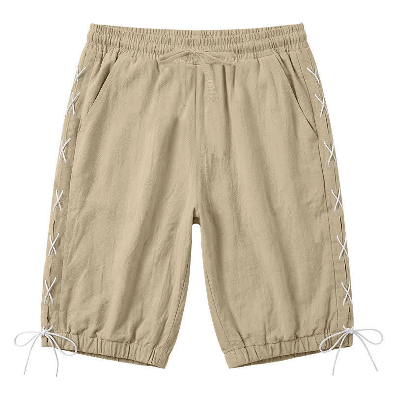 Short bermuda d'été décontracté à cordon de serrage et fente latérale, couleur unie, avec poches, Buddha Stones. - Tanné - US/UK/AU44，EU54 (3XL) - image 0