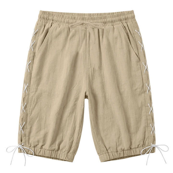 Short bermuda d'été décontracté à cordon de serrage et fente latérale, couleur unie, avec poches, Buddha Stones. - Tanné - US/UK/AU44，EU54 (3XL) - image 0
