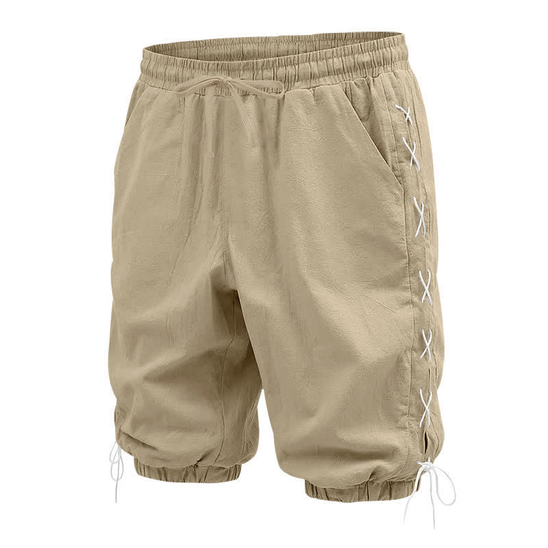 Short bermuda d'été décontracté à cordon de serrage et fente latérale, couleur unie, avec poches, Buddha Stones. - image 1