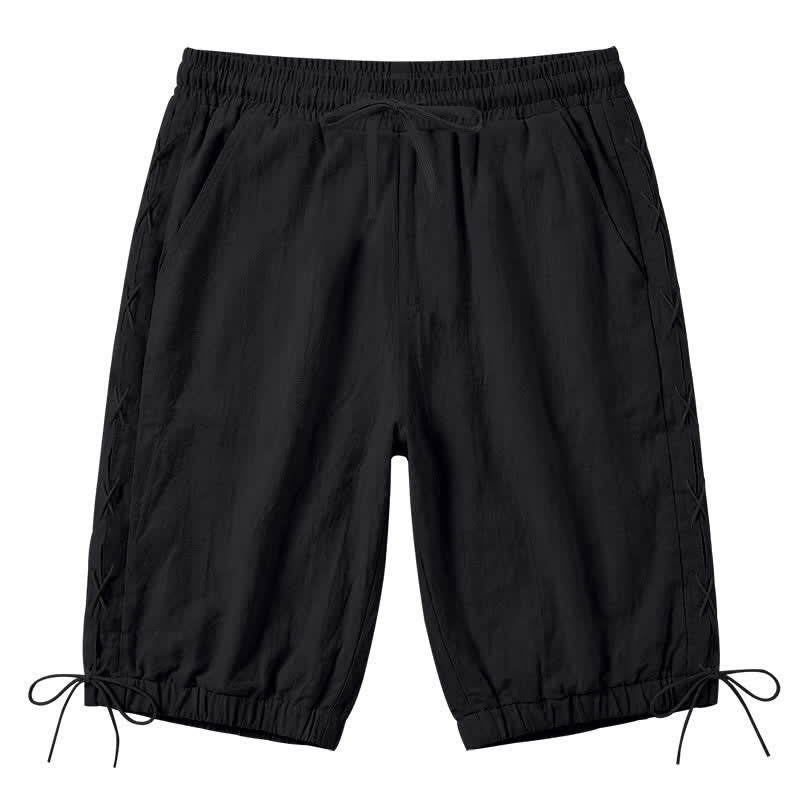 Short bermuda d'été décontracté à cordon de serrage et fente latérale, couleur unie, avec poches, Buddha Stones. - Noir - US/UK/AU44，EU54 (3XL) - image 9