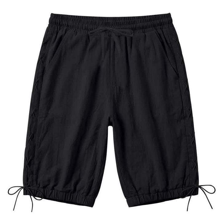 Short bermuda d'été décontracté à cordon de serrage et fente latérale, couleur unie, avec poches, Buddha Stones. - Noir - US/UK/AU44，EU54 (3XL) - image 9
